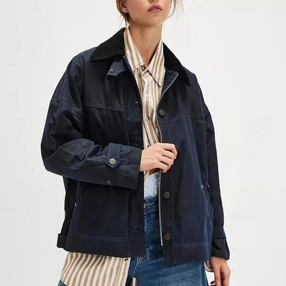 Free People Jackets & Blazers - NEW , Free People Cori Waxed Jacket in Navy size XL  #WAX306